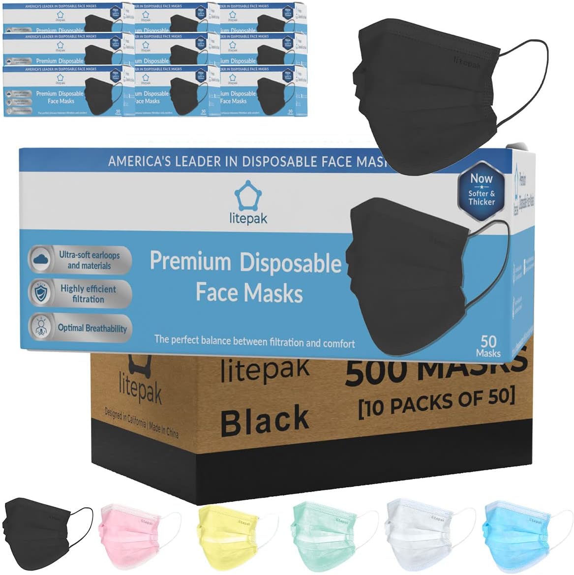 Litepak Premium Disposable Face Mask 500pcs for Comfort & Protection