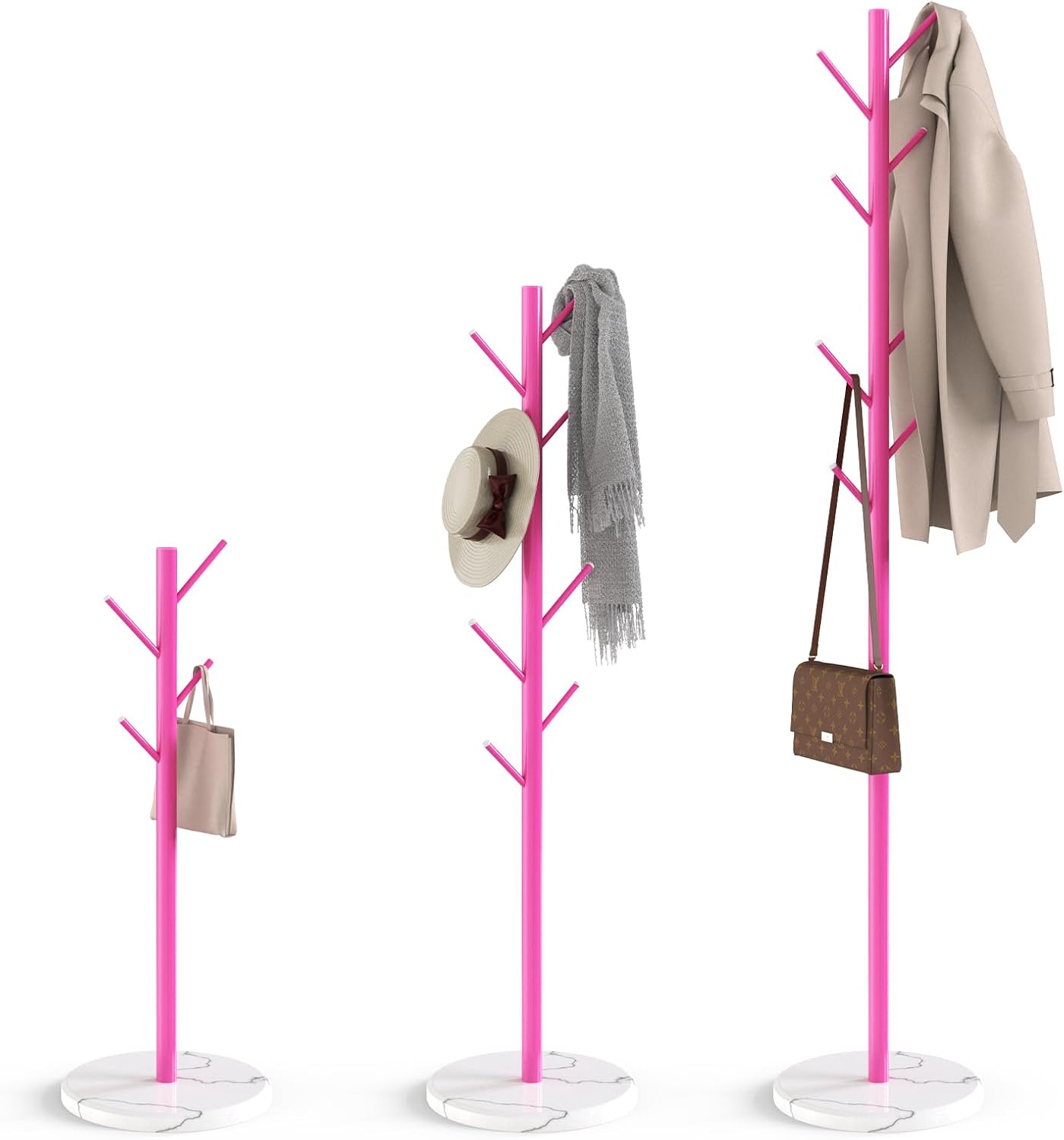 Sturdy Freestanding Coat Rack with Natural Marble Base and Hooks