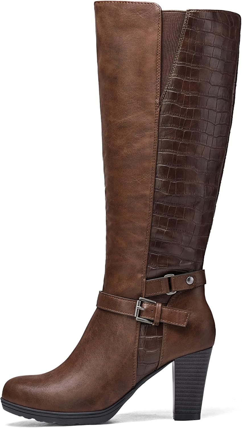 Stylish Knee High Boots with Chunky Heel and Zipper Design