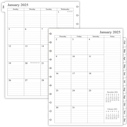 2025 Monthly Planner Refill - 2 Pages/Month ~ Letter Size Discbound Notepads