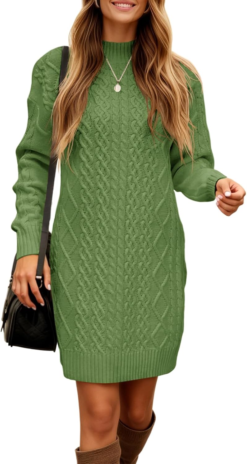 Saodimallsu Womens Cable Knit Mini Sweater Dress for Fall