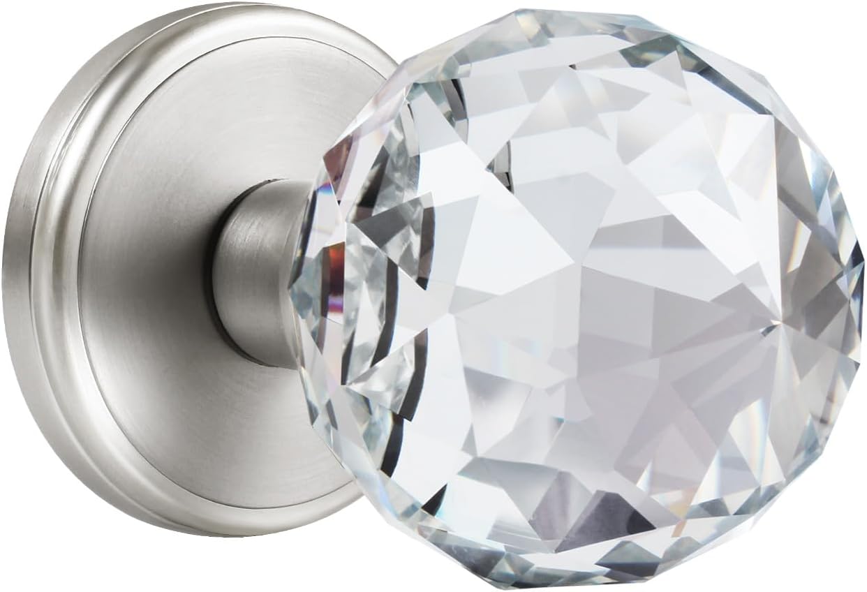 Premium Crystal Glass Door Knobs for Hall Closet with Satin Nickel