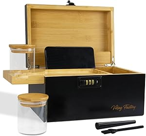 Large Bamboo Box Tray Set with Combination Lock for Storage