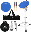 12 in Blue Practice Drum Pad Stand Bundle - Quiet Double-Sided Pad