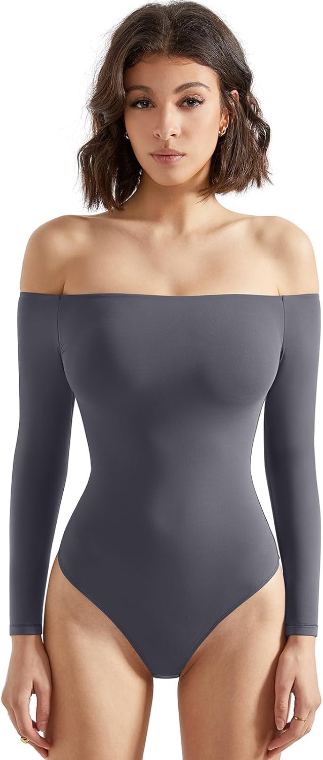 SUUKSESS Off the Shoulder Long Sleeve Bodysuit for Women