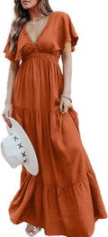 Women's Floral V Neck Maxi Dress - Flowy Boho Beachwear