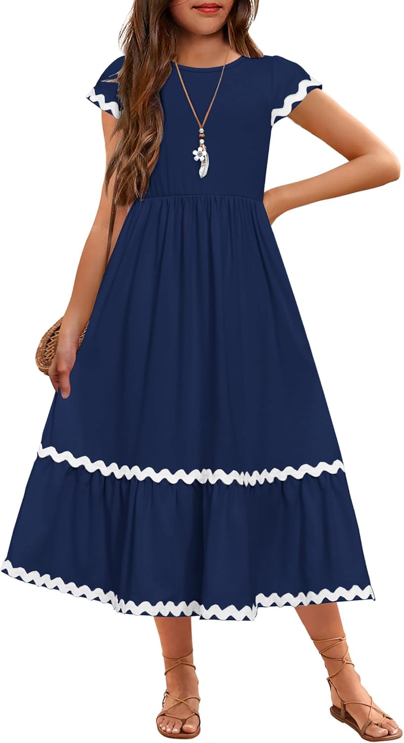 Arshiner Girls Summer Maxi Dresses with Pockets for Ages 4-14
