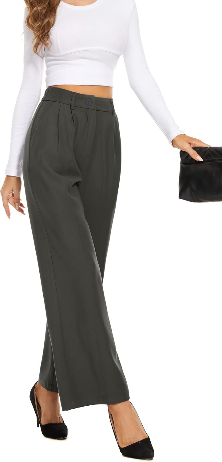Wide Leg Pants for Women with High Elastic Waist for Work