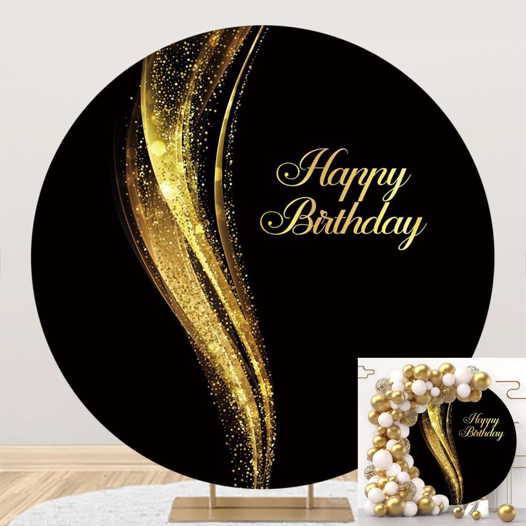 Black and Gold Round Backdrop for Stunning Birthday Portraits
