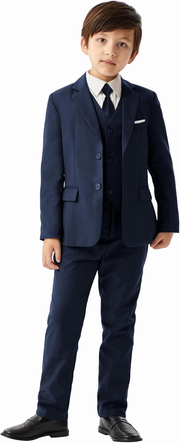 MAGE MALE Boys' 5-Piece Slim Fit Tuxedo Suit Set with Suspenders