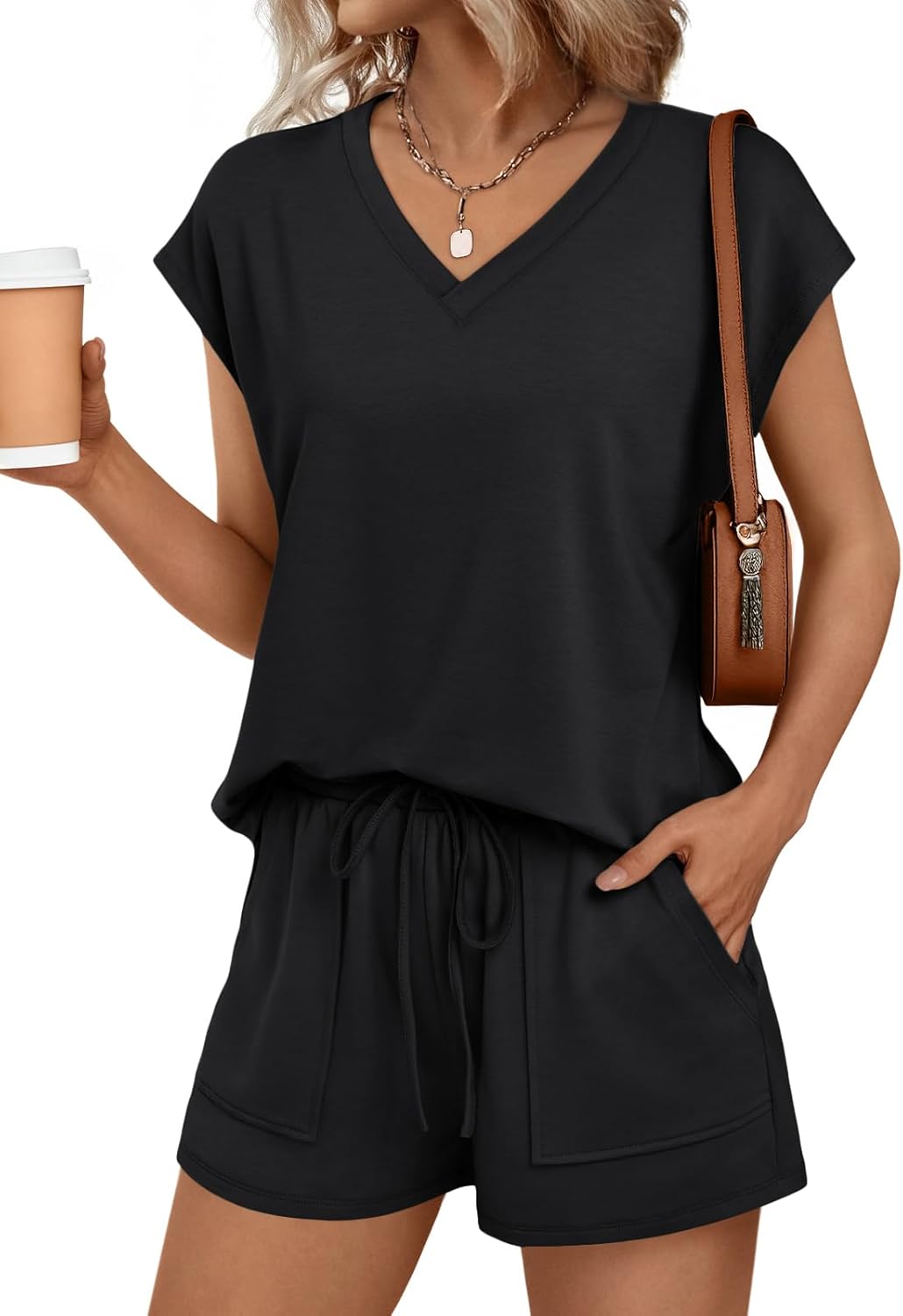AUTOMET 2 Piece V Neck Cap Sleeve Shirt and Shorts Set Review