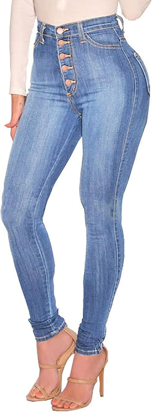 High Waisted Butt Lifting Jeans for Women - Distressed Skinny Fit