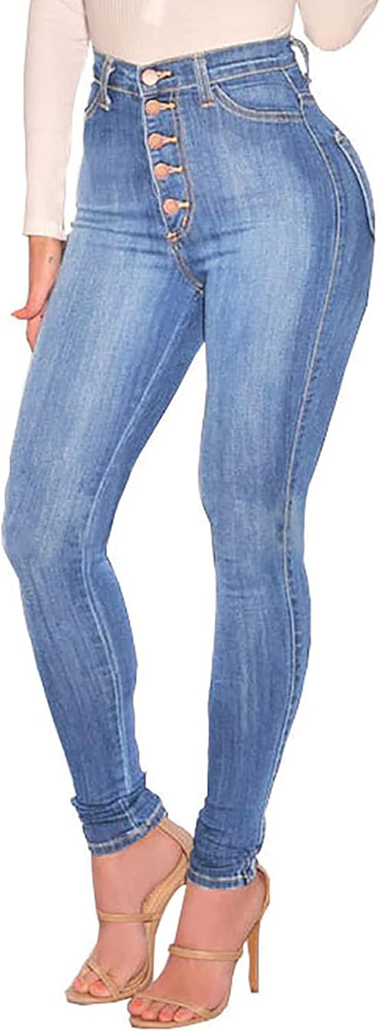 High Waisted Butt Lifting Jeans for Women - Distressed Skinny Fit