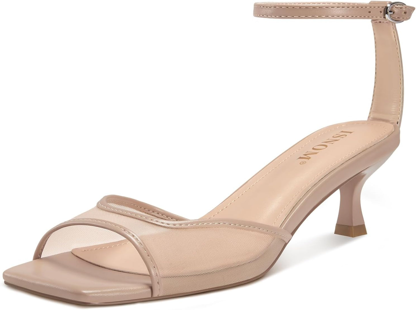 ISNOM Womens Mesh Kitten Heels Sandals for Summer Comfort