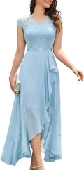 Women's V-Neck Hi-Lo Lace Cocktail Dress - Elegant Tea Length