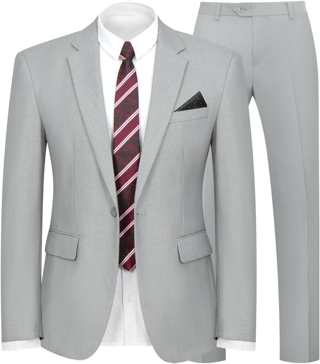 2 Piece Men's Suit One Button Slim Fit Blazer and Pants Set