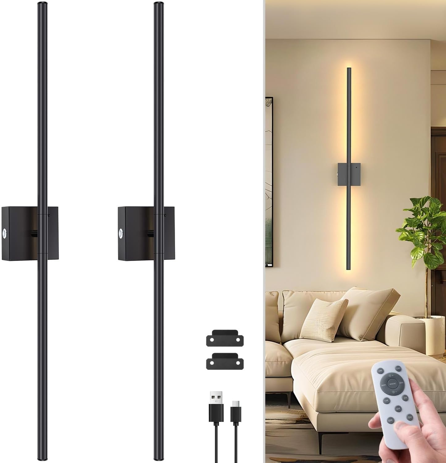 Battery Operated Wall Sconce Set of 2 with Remote Control