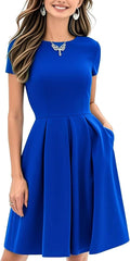 oxiuly Women's Vintage Half Sleeve O-Neck Swing Dress - Flattering