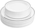Aya's 60 Silver Rimmed Plastic Plates for Party - Heavy Duty