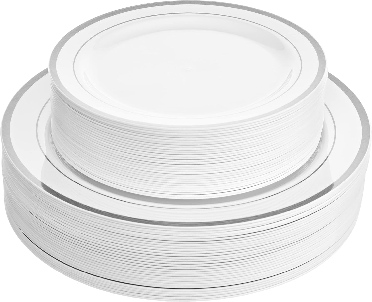 Aya's 60 Silver Rimmed Plastic Plates for Elegant Events