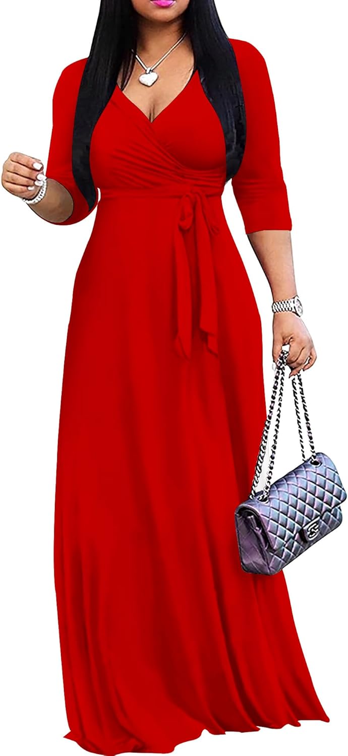 Mrskoala Women Plus Size Long Maxi Wrap Dresses for Summer