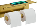 Toilet Paper Holder with Shelf - Dual Roll Brushed Gold