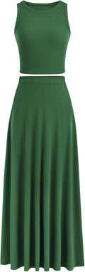 PRETTYGARDEN Women's 2 Piece Maxi Skirt Set - Casual Knit Summer Sets