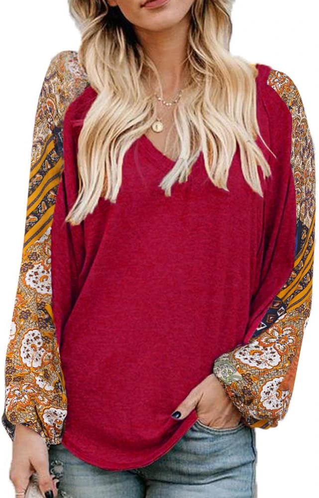 Beyove Boho Tops for Women Long Sleeve V Neck Casual Blouses
