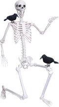 6Ft Life Size Pose-N-Stay Skeleton with Crows - Realistic Halloween