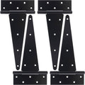 12 in T-Strap Gate Hinges 4 Pack - Heavy Duty Black Tee Hinges