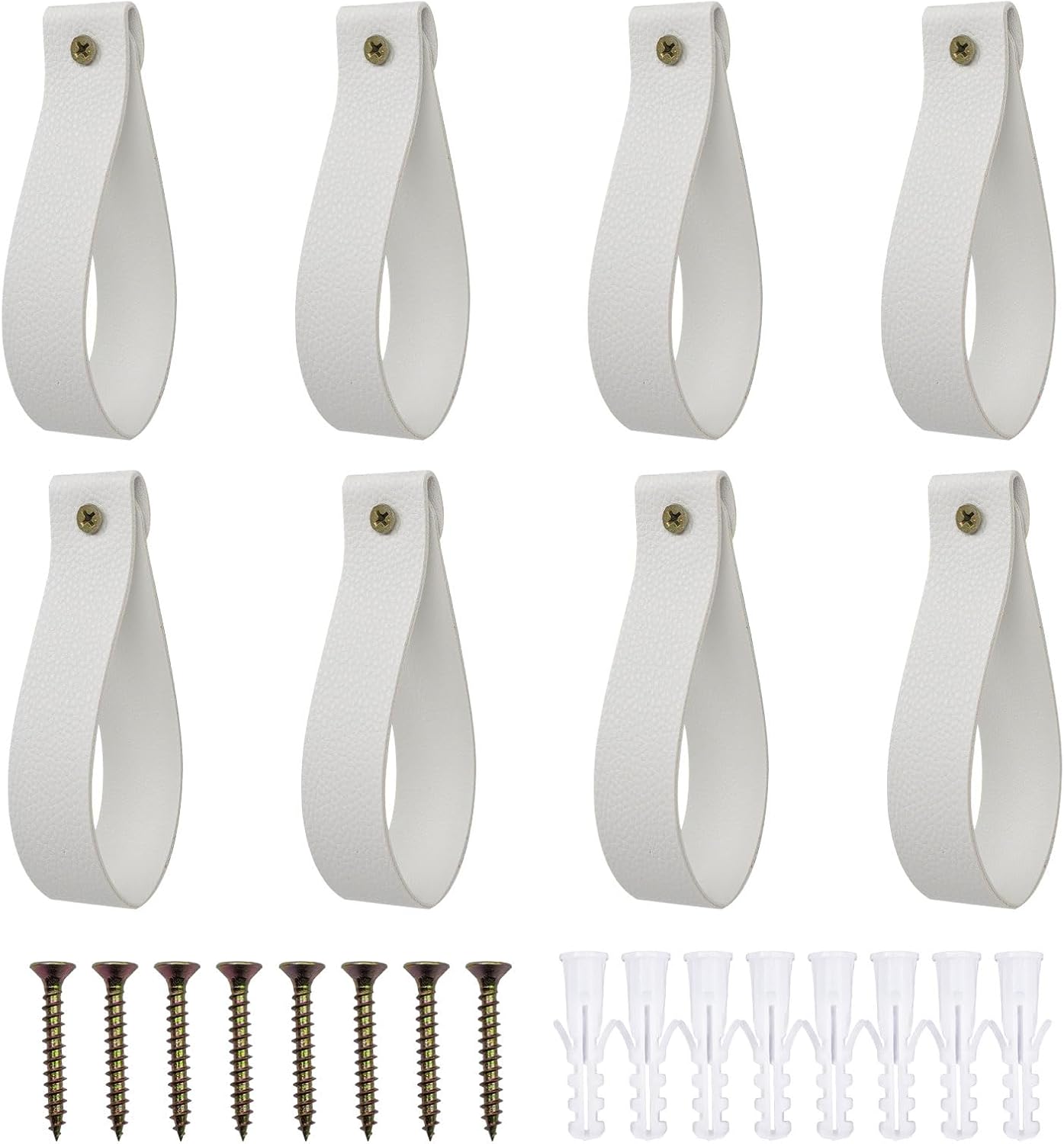 8 Pack Leather Curtain Rod Holders, Boho Art Decor - White