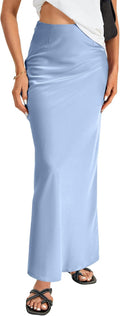 Vrtige Women's Satin High Waist A Line Maxi Skirt - Flowy Elegance