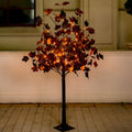 4ft Black Maple Halloween Tree with LED Skull Lights - Dimmable Timer