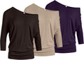 3 Pack Stylish Dolman Tops for Women Featuring Off The Shoulder Design