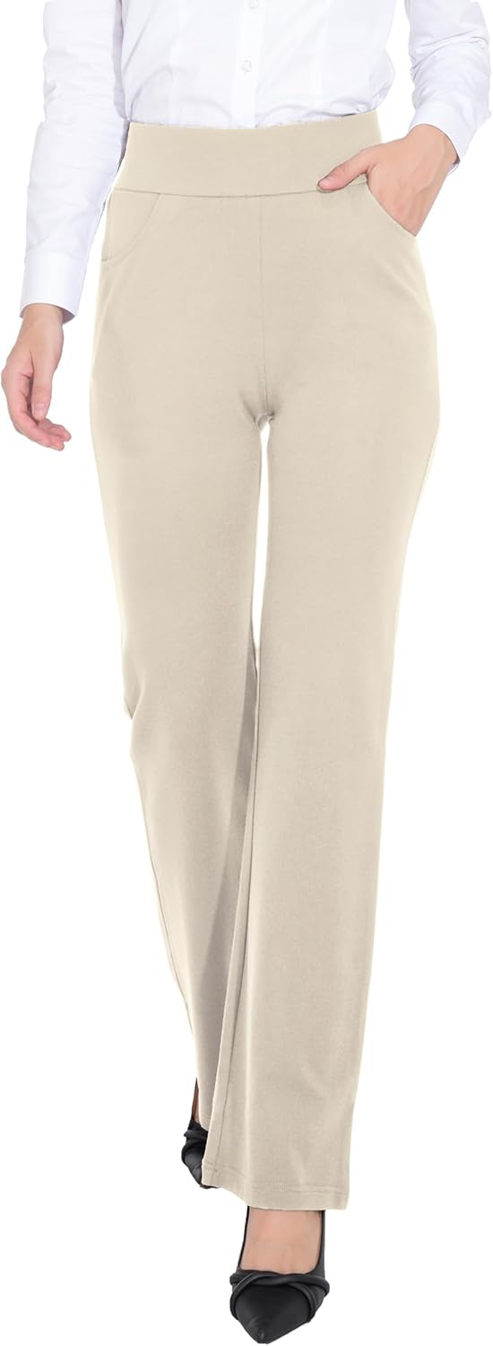 ZTN Women's High Waist Pull-On Dress Pants for Business Casual