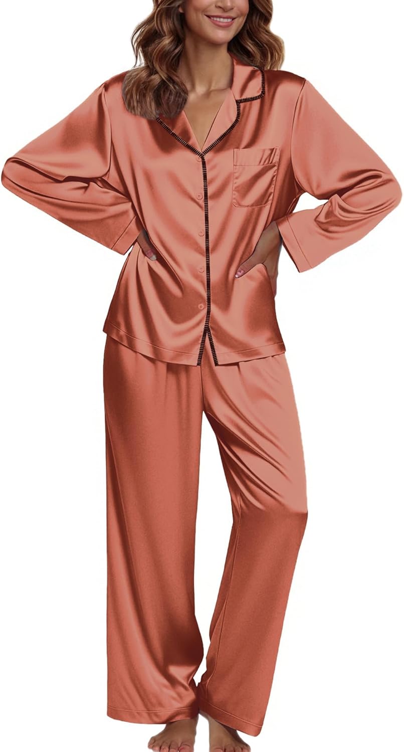 Ekouaer Pajamas For Women Set Silk Pjs 2 Piece Satin Sleepwear