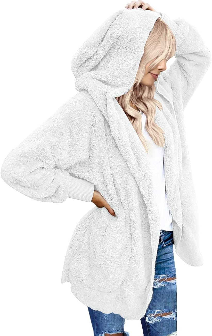 Oversized Fleece Hooded Cardigan for Women by LookbookStore