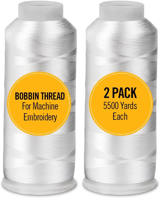 Lint-Free X-Large Bobbin Thread - Ideal for Machine Embroidery! 5500 Yards x2