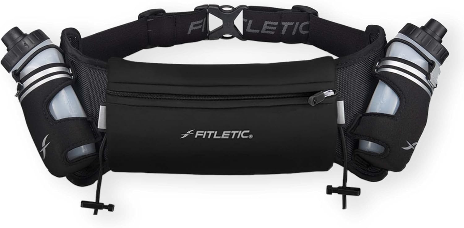 Fitletic Hydration Running Belt with Quick Flow Water Bottles