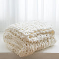 Chunky Knit Throw Blanket 50x60 in Cream - Soft Handmade Chenille