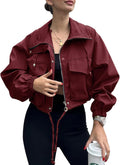 Womens Cropped Utility Anorak Jacket - Lightweight Zip Up Crop