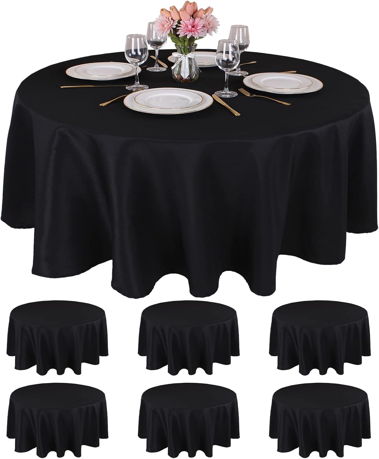 Kesfey 6 Packs Round Table Cloths 90 Inch Black for Events
