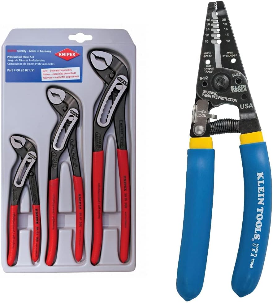 KNIPEX 3 Piece Alligator Pliers Set with Klein Wire Stripper