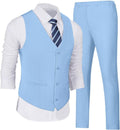 Men's Vest and Pants Suit Set - V-Neck Slim Fit Casual Suit