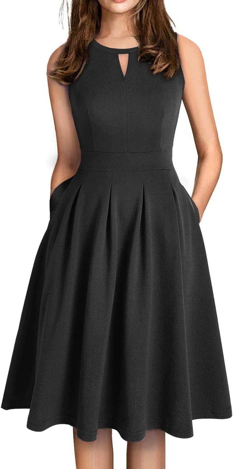 Sureple Women's Retro Sleeveless Swing Dress with Pockets