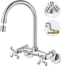 Wall Mount Kitchen Faucet with Sprayer - 360 Degree Swivel Chrome