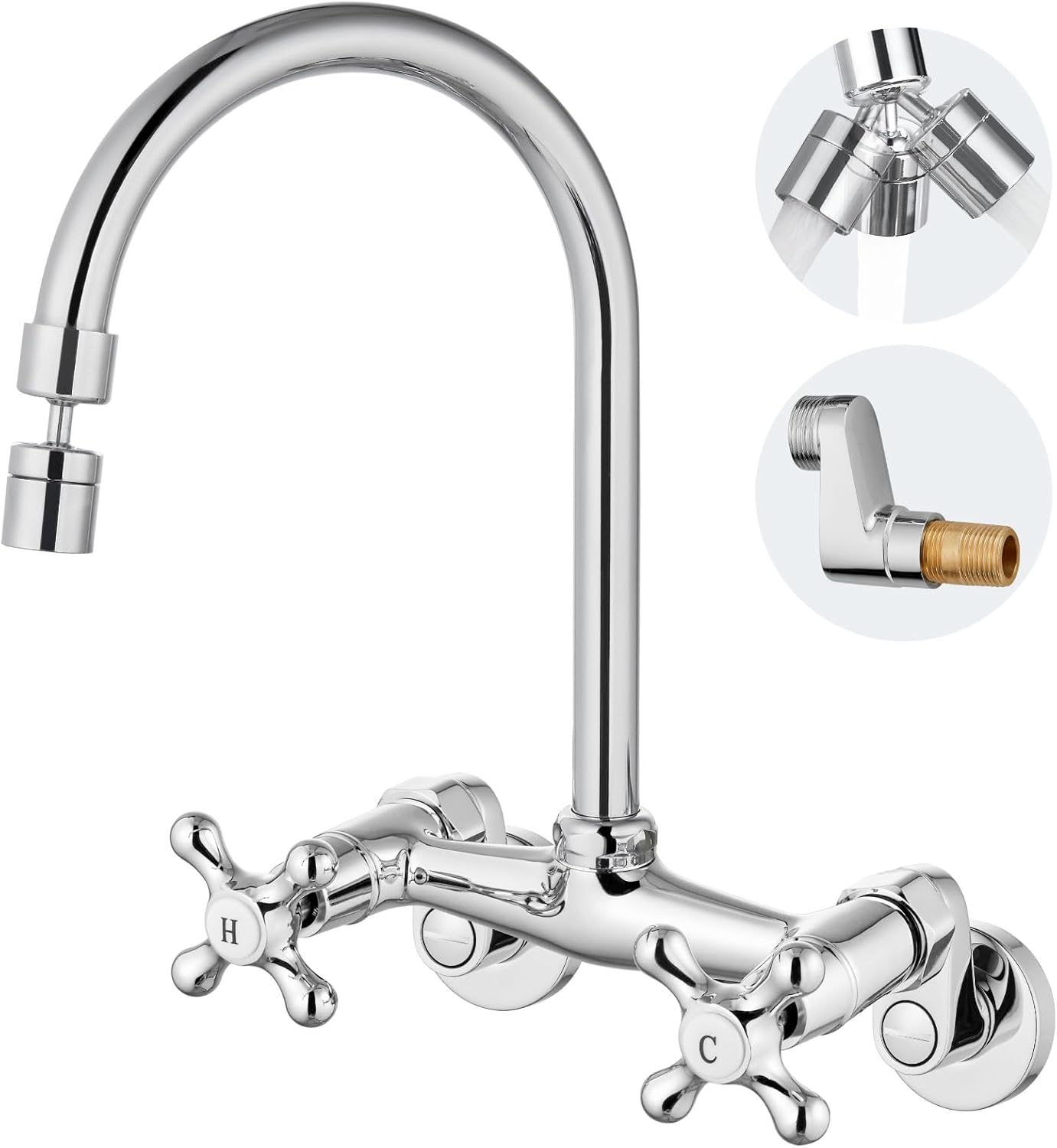 Airuida Wall Mount Kitchen Faucet with 360 Degree Swivel Spout