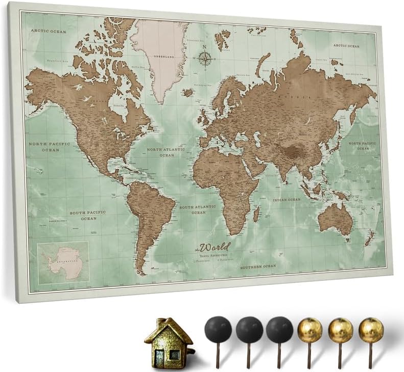 Canvas World Map Cork Pin Board for Stylish Home Decoration