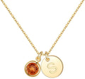 Birthstone Initial Necklace for Women - 14K Gold Plated Disc