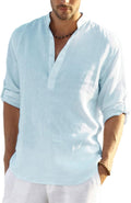 Cotton Linen Henley Long Sleeve T-Shirt - Breathable Summer Shirt